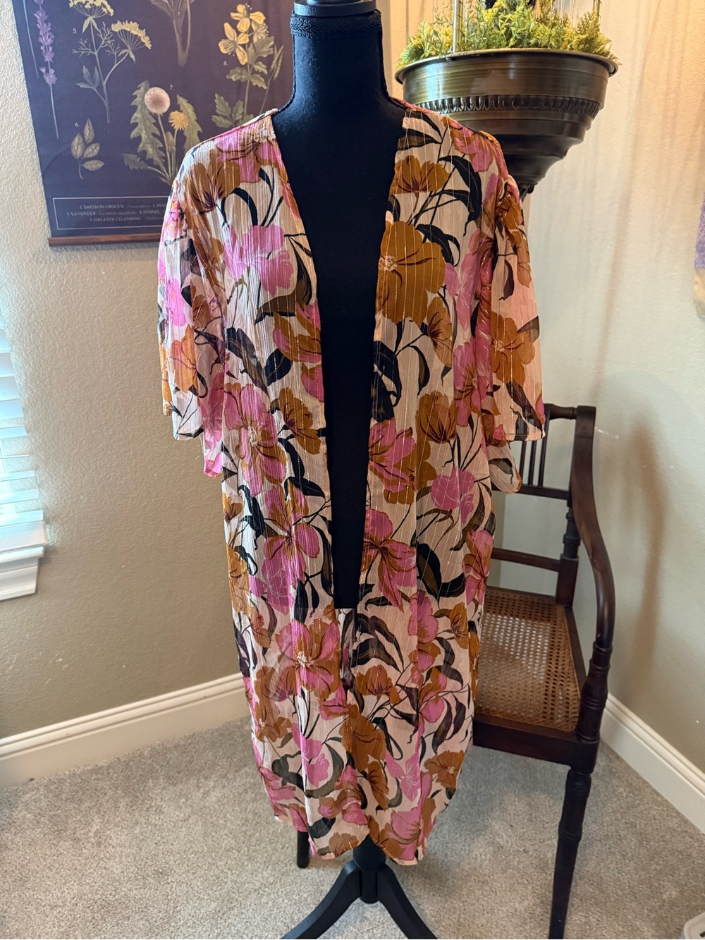 Maurice’s Floral Open Front Kimono Duster - Pink & Mustard